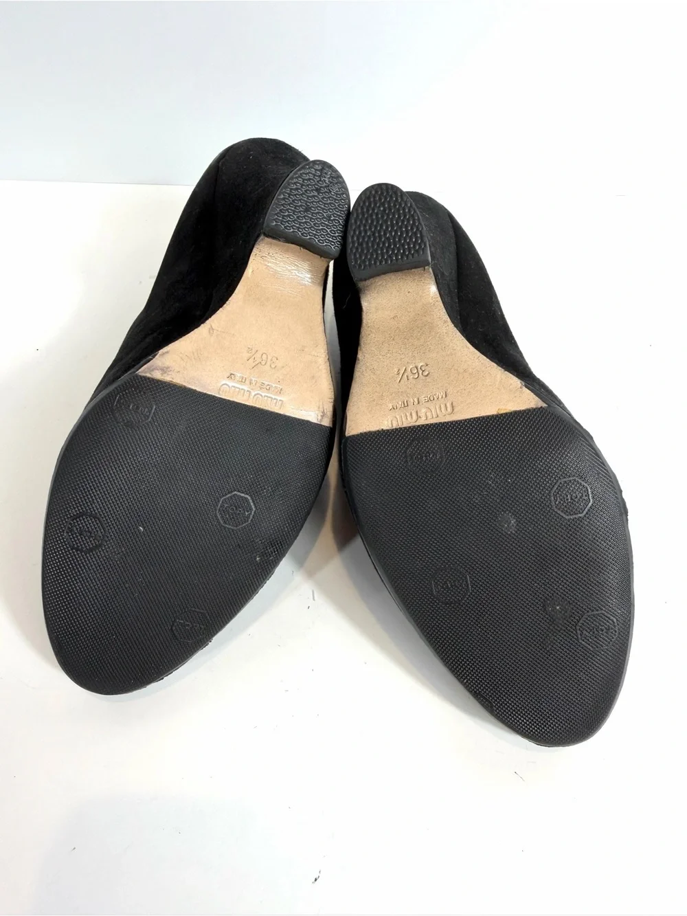 Miu Miu Black Suede Ruffle Trim Sculpted Wedge Ankle Boots EU 36.5 / US 6.5